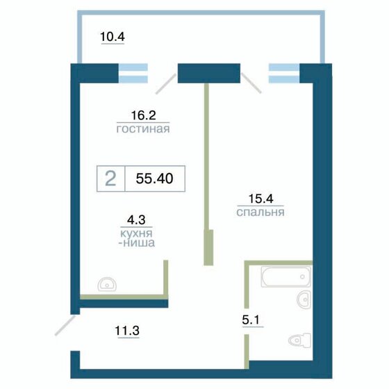 53,2 м², 2-комнатная квартира 9 629 200 ₽ - изображение 18