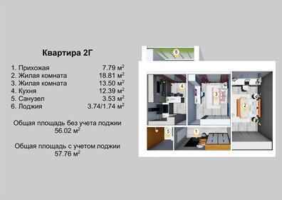 Квартира 57,6 м², 2-комнатная - изображение 2