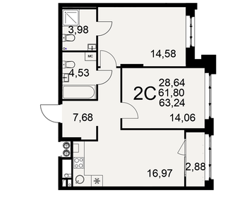 Квартира 63,2 м², 2-комнатная - изображение 1