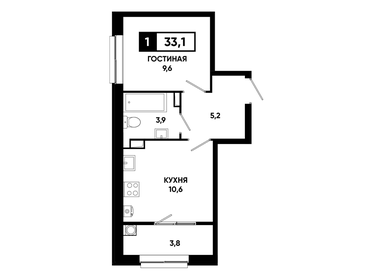 Квартира 33,1 м², 1-комнатная - изображение 1