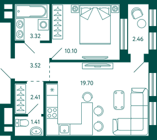 Квартира 41,7 м², 1-комнатная - изображение 1