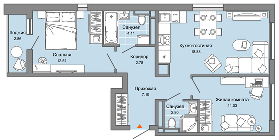 Квартира 61 м², 3-комнатная - изображение 1