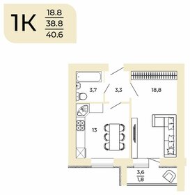 Квартира 40,6 м², 1-комнатная - изображение 1