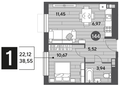 38,8 м², 1-комнатная квартира 5 593 518 ₽ - изображение 64