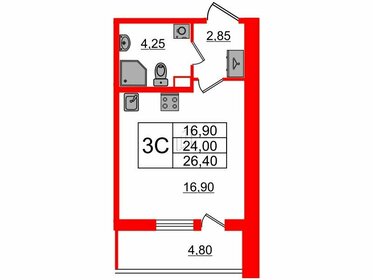 24,7 м², квартира-студия 5 550 044 ₽ - изображение 1