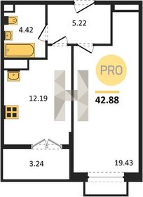 Квартира 42,9 м², 1-комнатная - изображение 1