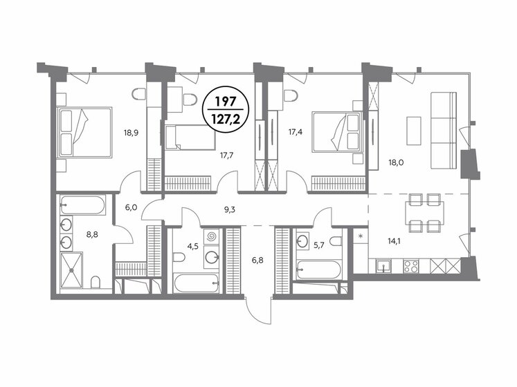 127,3 м², 3-комнатная квартира 91 401 400 ₽ - изображение 15
