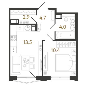 33 м², 1-комнатная квартира 6 900 000 ₽ - изображение 115