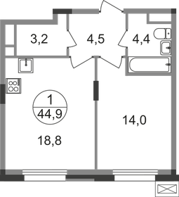 Квартира 44,9 м², 1-комнатная - изображение 1