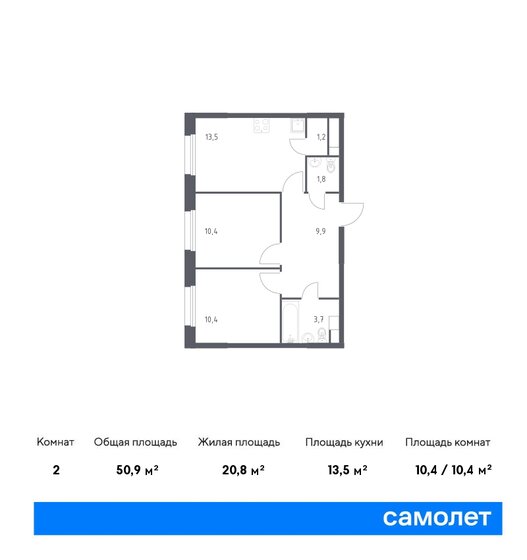 50,9 м², 2-комнатная квартира 11 630 634 ₽ - изображение 21