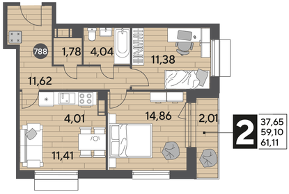 58,1 м², 2-комнатная квартира 9 700 000 ₽ - изображение 78