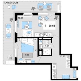 Квартира 68,5 м², 1-комнатные - изображение 1