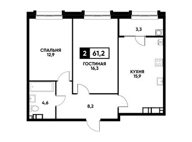 Квартира 61,2 м², 2-комнатная - изображение 1