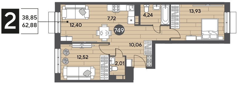 63,8 м², 3-комнатная квартира 9 300 000 ₽ - изображение 91