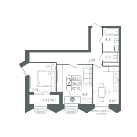 Квартира 57,8 м², 2-комнатная - изображение 1
