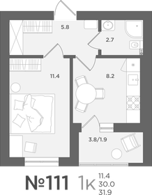 Квартира 30 м², 1-комнатная - изображение 1