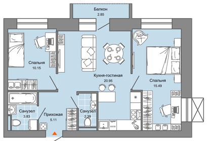 Квартира 59 м², 3-комнатная - изображение 1