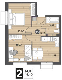 Квартира 44,4 м², 2-комнатная - изображение 1