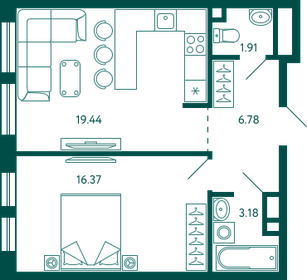 49,4 м², 1-комнатная квартира 7 400 000 ₽ - изображение 67