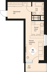 Квартира 33,4 м², студия - изображение 1
