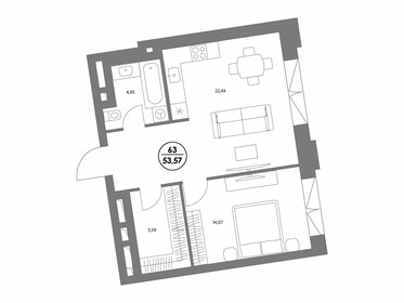 Квартира 53,6 м², 1-комнатные - изображение 1