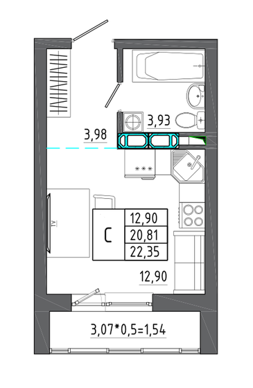 24,5 м², квартира-студия 3 690 280 ₽ - изображение 22