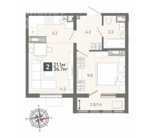 36,4 м², 2-комнатная квартира 3 550 000 ₽ - изображение 2