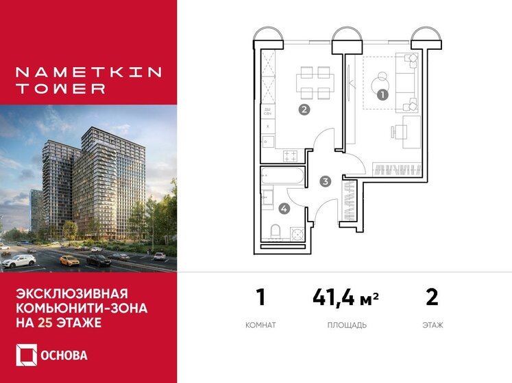 41,4 м², 1-комнатные апартаменты 13 421 880 ₽ - изображение 1