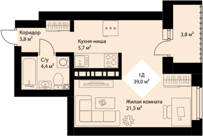 Квартира 37,1 м², 1-комнатная - изображение 1