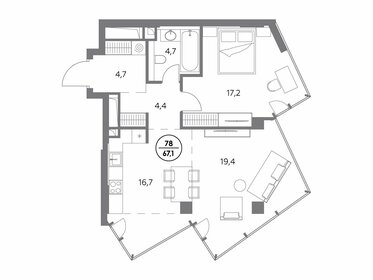 Квартира 67,1 м², 1-комнатная - изображение 1