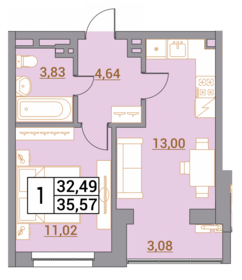 Квартира 35,6 м², 1-комнатная - изображение 1