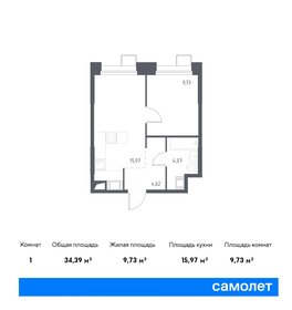 Квартира 34,4 м², 1-комнатные - изображение 1