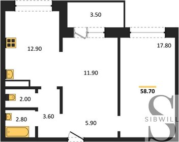 Квартира 59 м², 2-комнатная - изображение 1