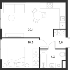 Квартира 38,8 м², 1-комнатная - изображение 3