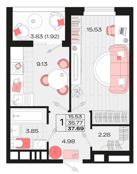 37,7 м², 1-комнатная квартира 5 519 700 ₽ - изображение 12