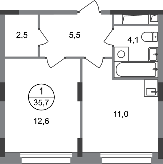 35,7 м², 1-комнатная квартира 10 511 241 ₽ - изображение 1
