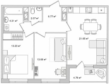 Квартира 66,5 м², 2-комнатная - изображение 1