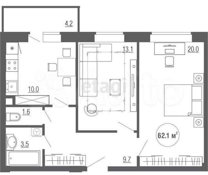 62,1 м², 2-комнатная квартира 5 880 000 ₽ - изображение 46