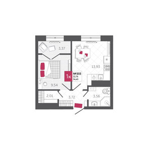 45,7 м², 1-комнатная квартира 6 600 000 ₽ - изображение 39