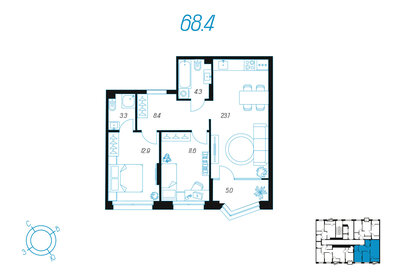 Квартира 68,4 м², 2-комнатная - изображение 1