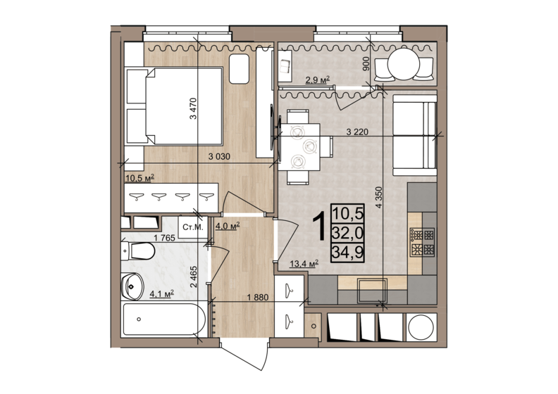 34,9 м², 1-комнатная квартира 4 204 665 ₽ - изображение 21