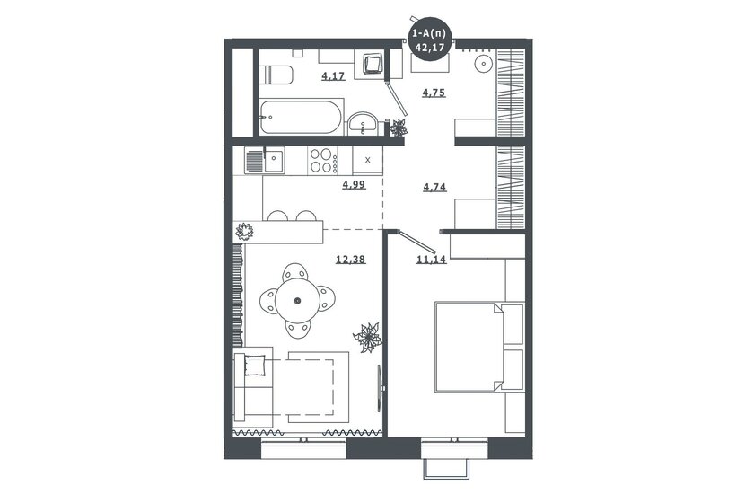 42,2 м², 1-комнатная квартира 5 650 000 ₽ - изображение 1