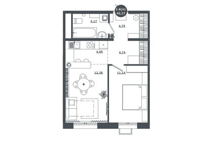 Квартира 42,2 м², 1-комнатная - изображение 1