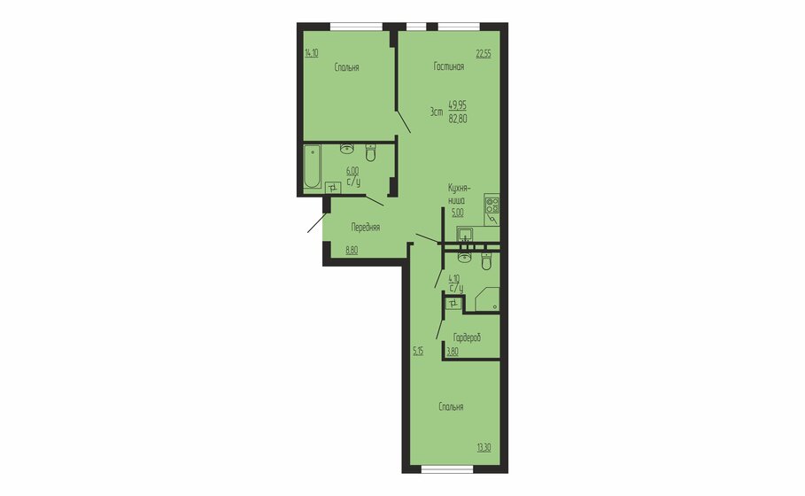 82,8 м², 2-комнатная квартира 9 940 000 ₽ - изображение 1