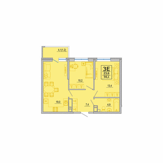 56,2 м², 2-комнатная квартира 9 452 850 ₽ - изображение 1