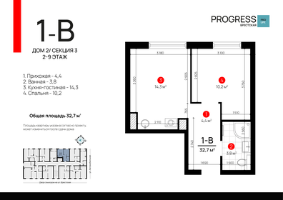 32,7 м², 1-комнатная квартира 4 777 000 ₽ - изображение 2