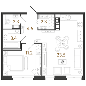 Квартира 47,3 м², 1-комнатная - изображение 1