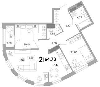Квартира 64,7 м², 3-комнатная - изображение 1