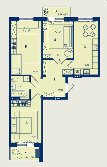 74,2 м², 3-комнатная квартира 9 417 050 ₽ - изображение 1