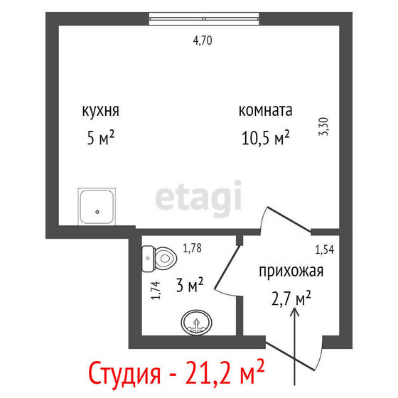 21,2 м², квартира-студия 2 800 000 ₽ - изображение 1